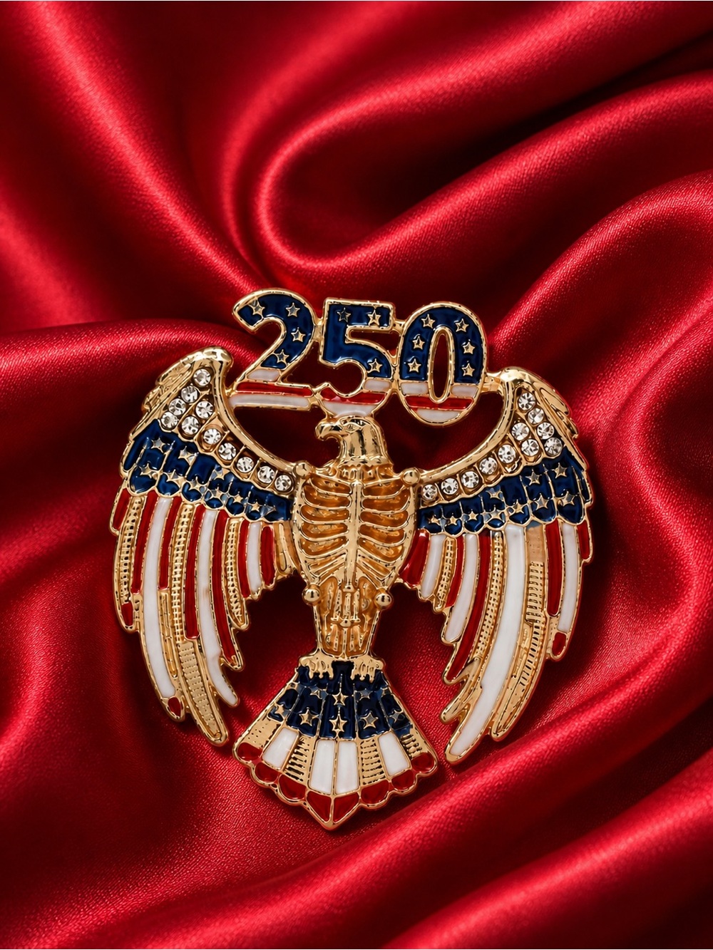 Patriotic Eagle 250 USA American Flag Crystal Brooch